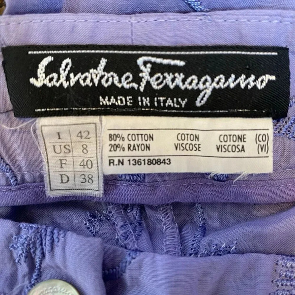VTG Y2K Salvatore Ferragamo Flare Leg Pants Purple Floral Embroidered Lady Sz 8 - Picture 2 of 13